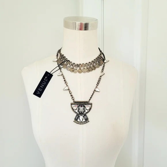 VENUS Gold Moroccan Coin Simulated Gemstone Necklace Costume Gift Indie Gypsy - Picture 5 of 6